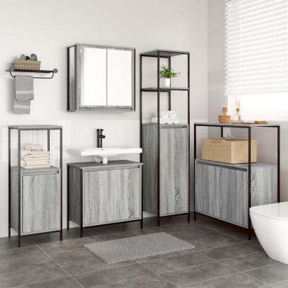 Set mobilă baie 5 piese din lemn compus gri sonoma GartenMobel Dekor