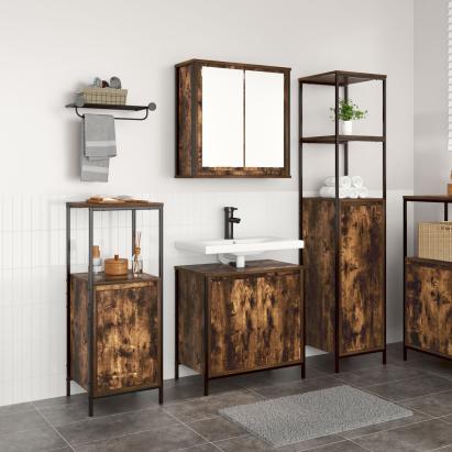Set de mobilier pentru baie 3 piese din stejar fumuriu - Lemn prelucrat GartenMobel Dekor