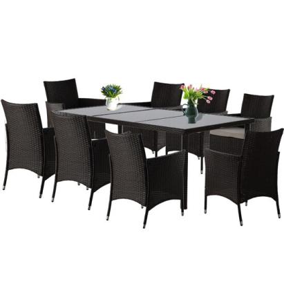 Set mobilier gradina/terasa, maro inchis si bej, ratan sintetic, 1 masa, 8 fotolii, Brian GartenVIP DiyLine