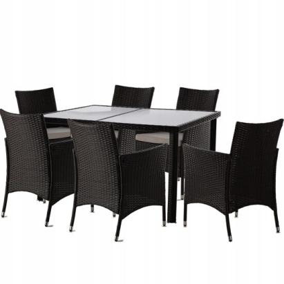 Set mobilier gradina/terasa, maro inchis si bej, ratan sintetic, 1 masa, 6 fotolii, Riviera GartenVIP DiyLine
