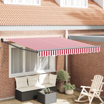 Marchiză automată retractabilă cu dungi roșii și albe 300x250 cm GartenMobel Dekor