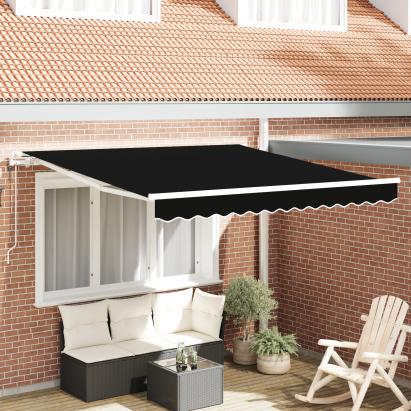 Marchiză retractabilă automată neagră 300x250 cm, Fabrică de înlocuire pentru marchiză  pentru cadru de 3x2.5 m negru GartenMobel Dekor