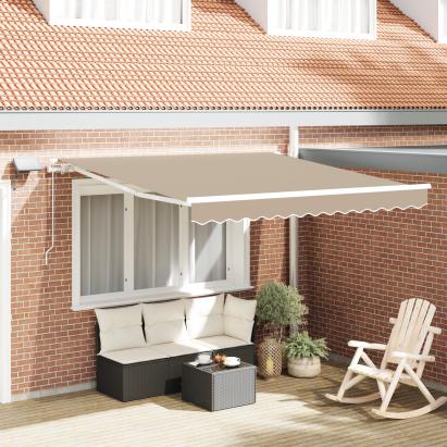 Marchiză Manuală Retractabilă cu LED Bej 300x250 cm,  Marchiză de Înlocuire pentru Cadru de 3x2.5 m Bej GartenMobel Dekor