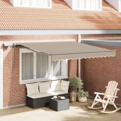 Marchiză retractabilă manuală cu LED Bej 300x250 cm,  Material de înlocuire pentru marchiză 3x2.5 m Bej GartenMobel Dekor