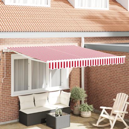 Marchiză Retractabilă Automată cu Dungi Roșii și Albe 350x250 cm GartenMobel Dekor