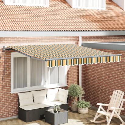 Markiză retractabilă automată  verde și galben 350x250 cm, Cotică de înlocuire pentru markiză  pentru cadru de 3.5x2.5 m verde și galben GartenMobel Dekor
