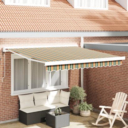 Marchiză retractabilă automată verde și galbenă 350x250 cm,  material de înlocuire pentru marchiză de 3,5x2,5 m verde și galben GartenMobel Dekor