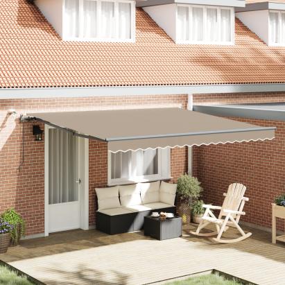 Marquise Retractabilă Automată cu LED Bej 400x300 cm,  Material pentru înlocuirea marquises-ului pentru cadru de 4x3 m Bej GartenMobel Dekor