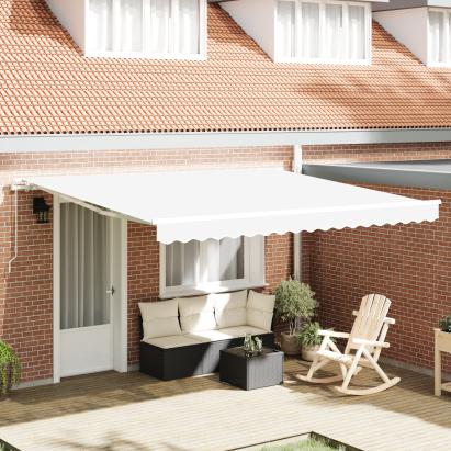 Marchiză retractabilă manuală Alb 400x300 cm,  țesătură de schimb pentru marchiză 4x3 m Alb GartenMobel Dekor
