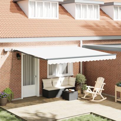Marchiză manuală retractabilă  cu LED Alb 400x300 cm, Material pentru înlocuirea marchizei  pentru cadru de 4x3 m Alb GartenMobel Dekor