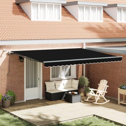 Marchiză Retractabilă Automată  cu LED Negru 450x300 cm, Material de Încărcare pentru Marchiză  pentru Cadru de 4.5x3 m Negru GartenMobel Dekor