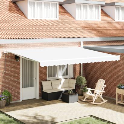 Marchiză Retractabilă Automatică  Alb 450x300 cm, Material de Înlocuire pentru Marchiză  4.5x3 m Alb GartenMobel Dekor