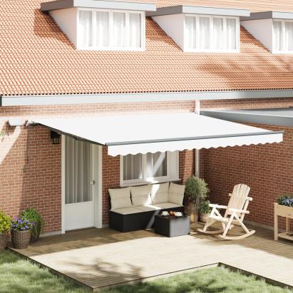 Marchiză manuală retractabilă cu LED Alb 450x300 cm,  Material de înlocuire pentru marchiză de 4.5x3 m Alb GartenMobel Dekor