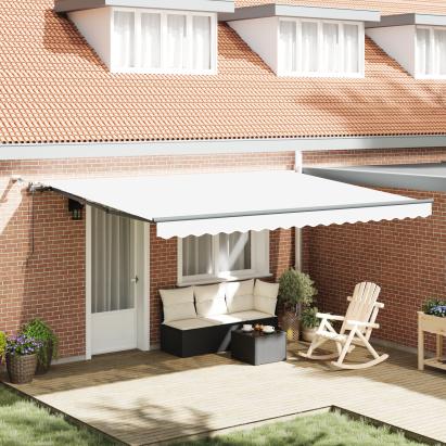Marchiza automată retractabilă  cu LED Alb 450x300 cm, Material de înlocuire pentru marchiză  pentru cadru de 4.5x3 m Alb GartenMobel Dekor