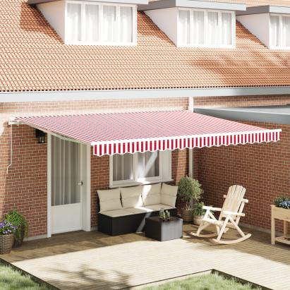 Marchiza Retractabilă Manuală Dungi Roșii și Albe 450x350 cm GartenMobel Dekor