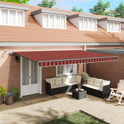 Marchiză retractabilă automată cu LED în portocalie și maro, 500x300 cm GartenMobel Dekor