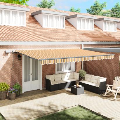 Marchiză Retractabilă Manuală cu Dungi Multicolore LED 500x300 cm. GartenMobel Dekor