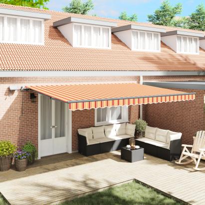 Marciză retractabilă manuală cu LED galben și portocalie 500x350 cm GartenMobel Dekor