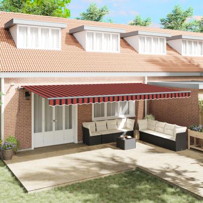 Marchiză Retractabilă Automată cu LED Portocalie și Maro 600x300 cm GartenMobel Dekor