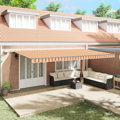 Marchiză Retractabilă Manuală cu LED Galben și Portocaliu 600x300 cm GartenMobel Dekor