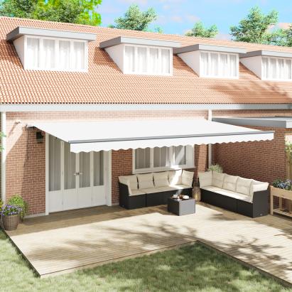 Marchiză Retractabilă Automată cu LED Albă 600x300 cm,  Material de Înlocuire pentru Marchiză 6x3 m Alb GartenMobel Dekor