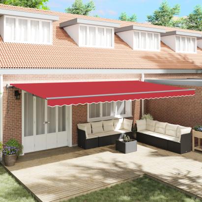 Marchiză Retractabilă Automată Roșie 600x350 cm, Fabrică de înlocuire pentru Marchiză  6x3.5 m Roșie GartenMobel Dekor