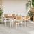 Set mese grădină  5 piese din lemn masiv de acacia, Masă dining afară  150x90x75 cm din lemn masiv de acacia, Scaune grădină stivuibile 4 buc din lemn masiv de acacia și metal GartenMobel Dekor