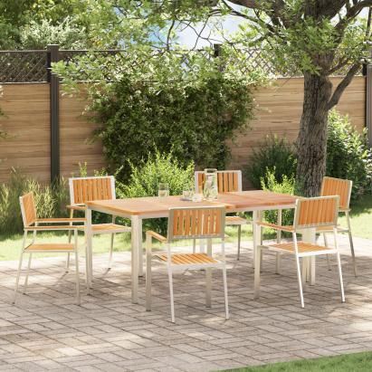 Scaune de grădină stivuibile  6 pcs 54.5x56x87 cm Lemn masiv de tec, Scaune de grădină stivuibile  4 pcs Lemn masiv de tec și metal, Scaune de grădină stivuibile  2 pcs Lemn masiv de tec și metal GartenMobel Dekor