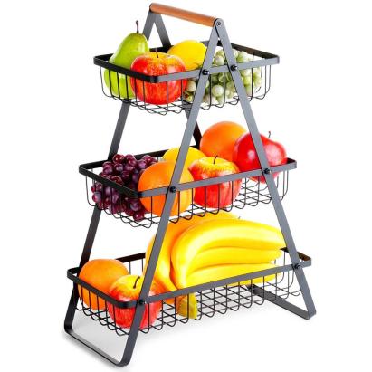 Coș Metalic pentru Fructe și Legume 3 Niveluri, Negru Handy KitchenServ