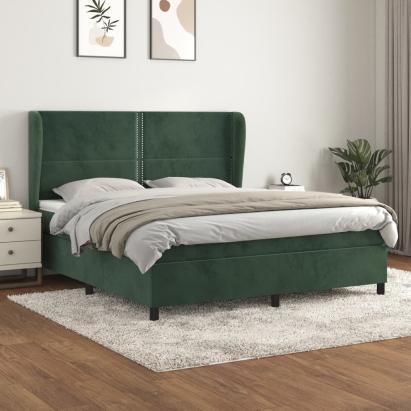 Pat box spring cu saltea, verde închis, 160x200 cm, catifea GartenMobel Dekor