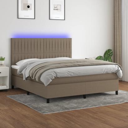 Pat cu arcuri, saltea și LED, gri taupe, 160x200 cm, textil GartenMobel Dekor