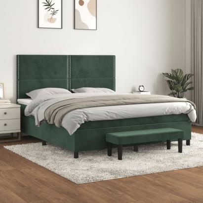 Pat box spring cu saltea, verde închis, 160x200 cm, catifea GartenMobel Dekor