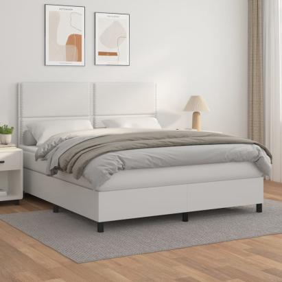 Pat box spring cu saltea, alb, 160x200 cm, piele ecologică GartenMobel Dekor