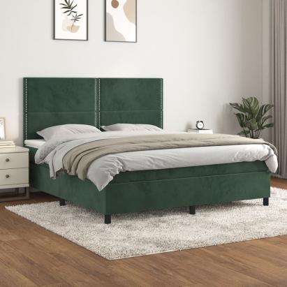 Pat box spring cu saltea, verde închis, 160x200 cm, catifea GartenMobel Dekor