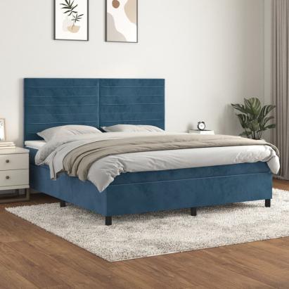 Pat box spring cu saltea, albastru închis, 160x200 cm, catifea GartenMobel Dekor