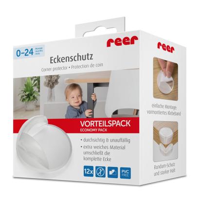 Pachet economic 12 protectii universale pentru colturi, din plastic transparent, cu banda adeziva, rezistente la muscaturi, fara PVC, Reer 82069 Children SafetyCare