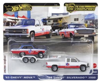 HOT WHEELS TRANSPORTATOR CHEVY SILVERADO 3500 88 CU MASINUTA CHEVY NOVA 63 SCARA 1:64 SuperHeroes ToysZone
