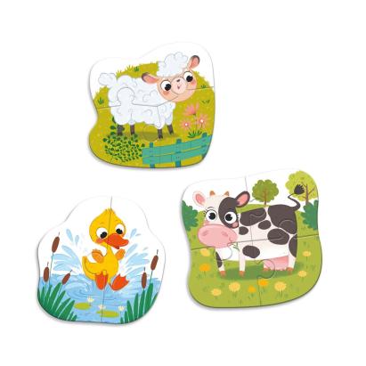 Puzzle 3 in 1  - Animalutele de la ferma (2,3,4 piese) PlayLearn Toys