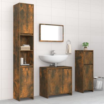 Set mobilier de baie, 4 piese, stejar fumuriu, lemn prelucrat GartenMobel Dekor