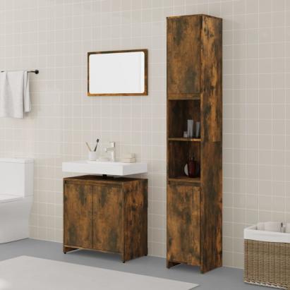 Set mobilier de baie, 3 piese, stejar fumuriu, lemn prelucrat GartenMobel Dekor