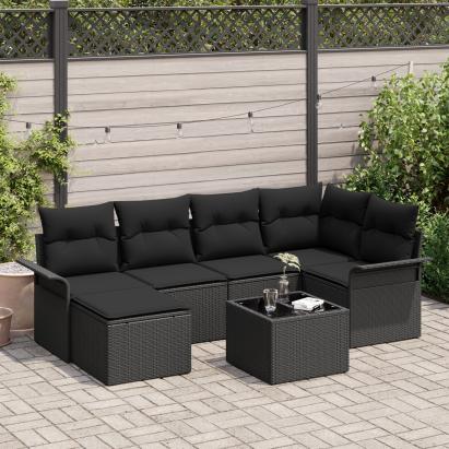 Set de canapea pentru grădină cu 7 piese și perne Bej din rattan poli GartenMobel Dekor