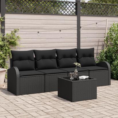 Set canapea de grădină 5 piese cu perne Negru Ratan poli GartenMobel Dekor