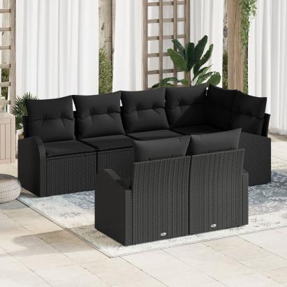 Set de canapea de grădină cu 7 piese și perne, Poliratan Negru GartenMobel Dekor