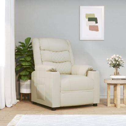 Fotoliu de masaj electric, crem, piele ecologică GartenMobel Dekor