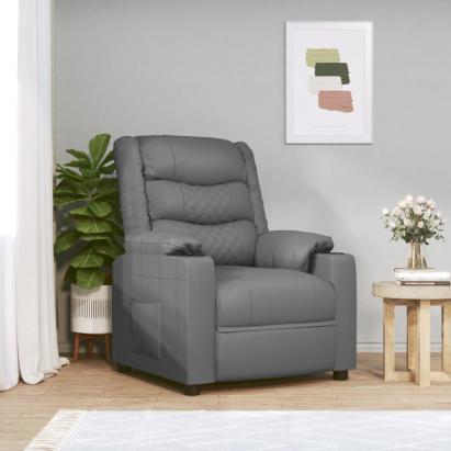 Fotoliu de masaj electric, gri, piele ecologică GartenMobel Dekor