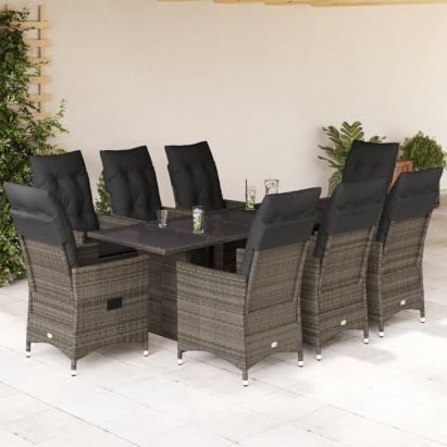 Set mobilier grădină cu perne, 9 piese, gri, poliratan GartenMobel Dekor