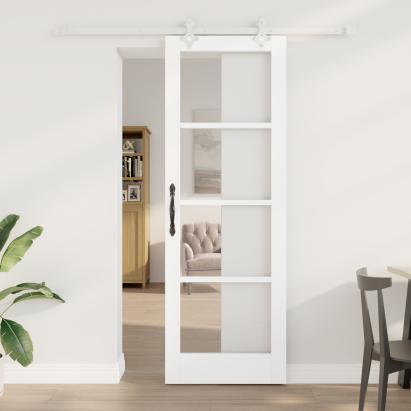 Ușă glisantă  cu set de hardware Alb 73.5x211 cm din lemn masiv de pin, Ușă interioară  cu sticlă 'ORKDAL'Alb 73.5x211x4 cm GartenMobel Dekor