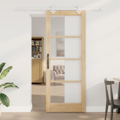 Ușă glisantă  cu set de hardware 83x211 cm lemn masiv de pin, Ușă de interior  cu sticlă 'ORKDAL'83x211x4 cm lemn masiv de pin GartenMobel Dekor