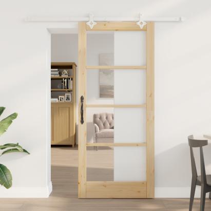 Ușă glisantă  cu set de hardware 86x198.5 cm Lemn masiv de pin, Ușă interioară cu sticlă 'ORKDAL'86x198.5x4 cm Lemn masiv de pin GartenMobel Dekor