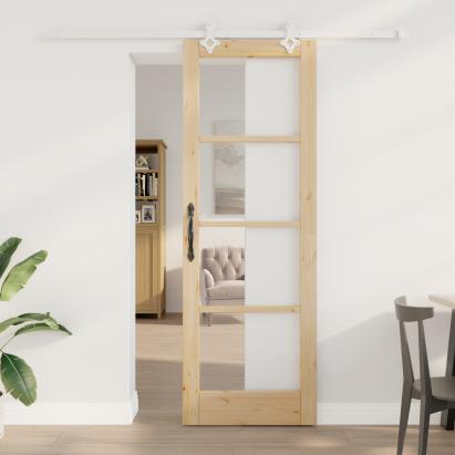 Ușă glisantă  cu set de accesorii 73.5x211 cm din lemn masiv de pin, Ușă interioară cu sticlă 'ORKDAL'73.5x211x4 cm din lemn masiv de pin GartenMobel Dekor